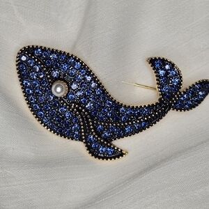 Blue Whale Brooch with Pearl Accent